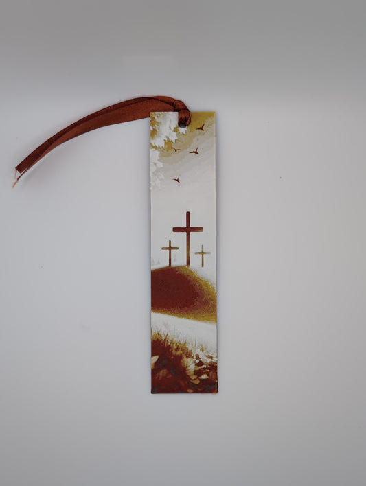 3 crosses in autumn bookmark with ribbon