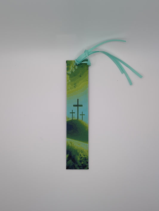 3 crosses in spring bookmark with ribbon