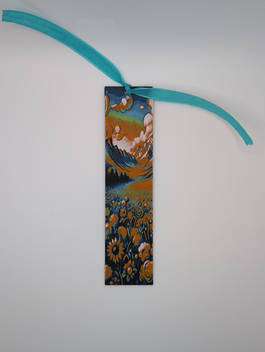 flower field bookmark with ribbon