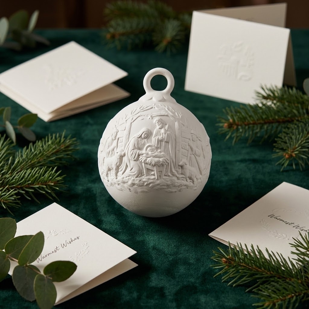 White christmas bauble with nativity