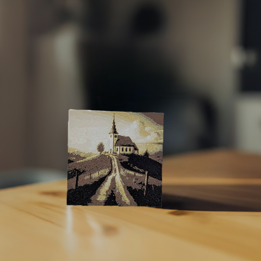 AI generated image of a white church on a hill