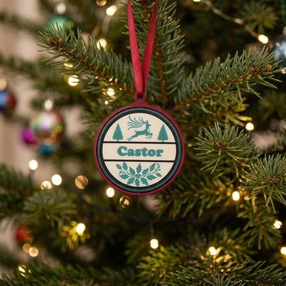 Personalized deer and trees ornament