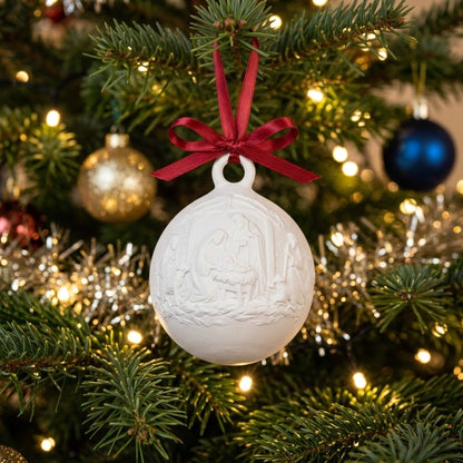 White christmas bauble with nativity