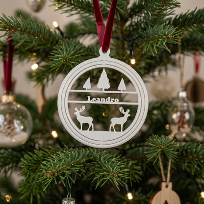 Personalized tree with deer ornament