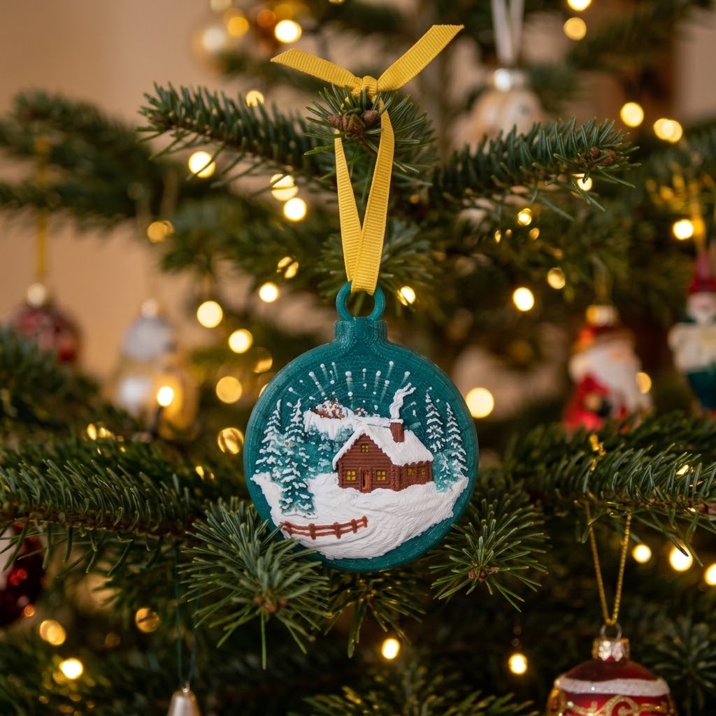 Winter cabin ornament