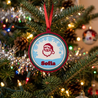 Personalized santa and snowflakes ornament