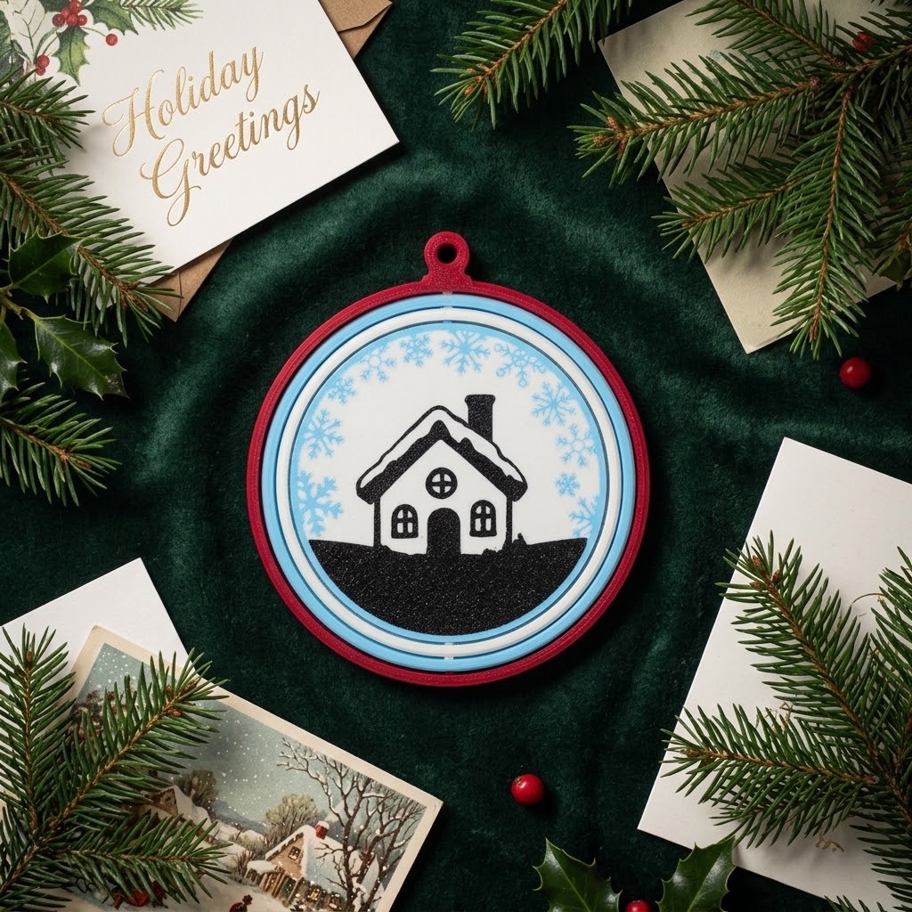 House with snowflakes ornament