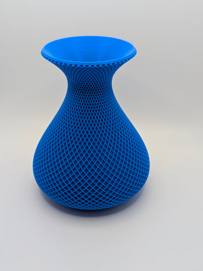 Blue vase with crosshatch pattern 