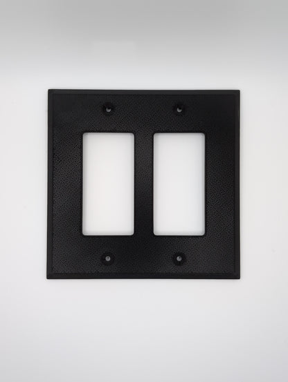 black double light switch cover with maze pattern