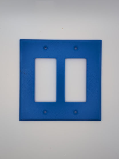 blue double light switch cover with maze pattern