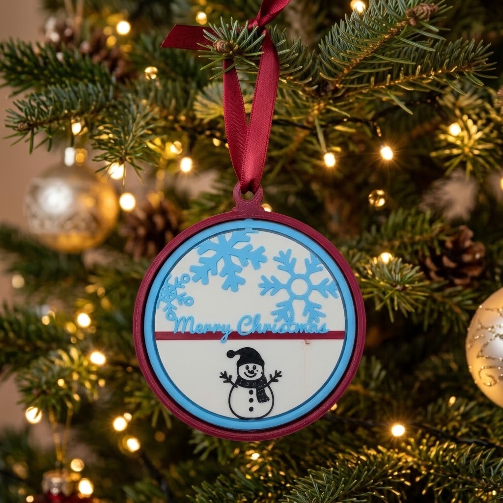 Snowflake and snowman ornament