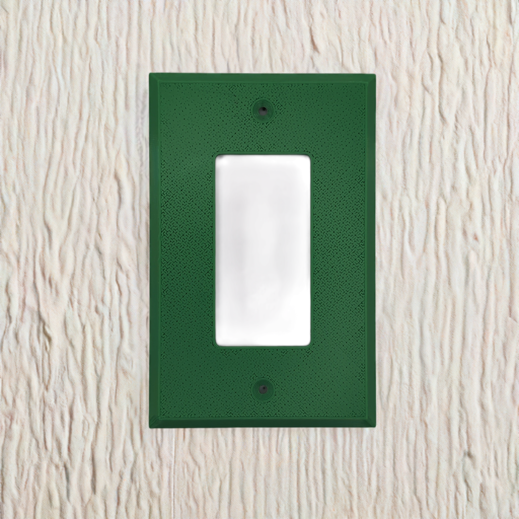 AI generated image of a green single light switch cover on  a textured wall