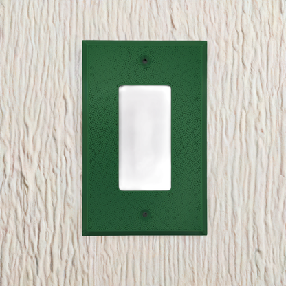 AI generated image of a green single light switch cover on  a textured wall