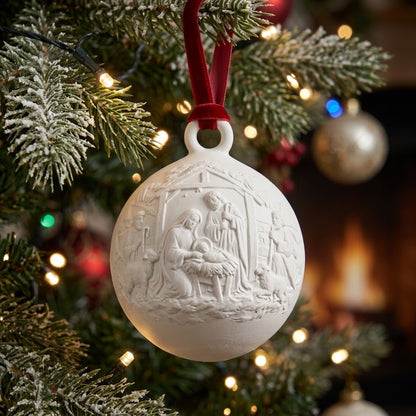 White christmas bauble with nativity