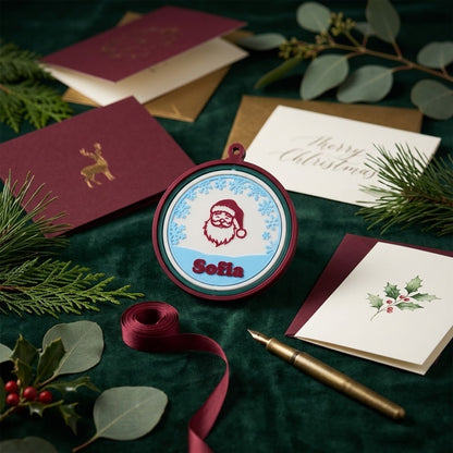 Personalized santa and snowflakes ornament