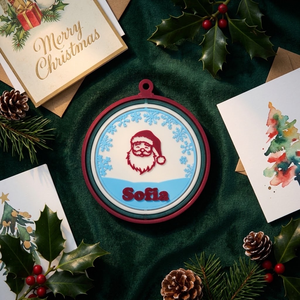 Personalized santa and snowflakes ornament