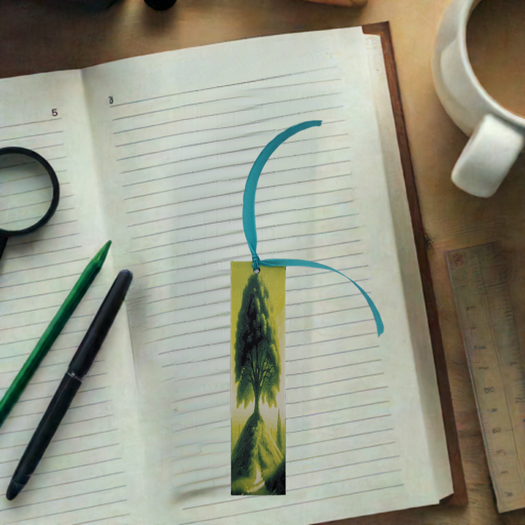 AI generated image of a maple tree in spring bookmark on an open book 