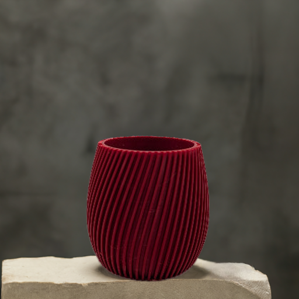 AI generated image of a red vase on a stone block