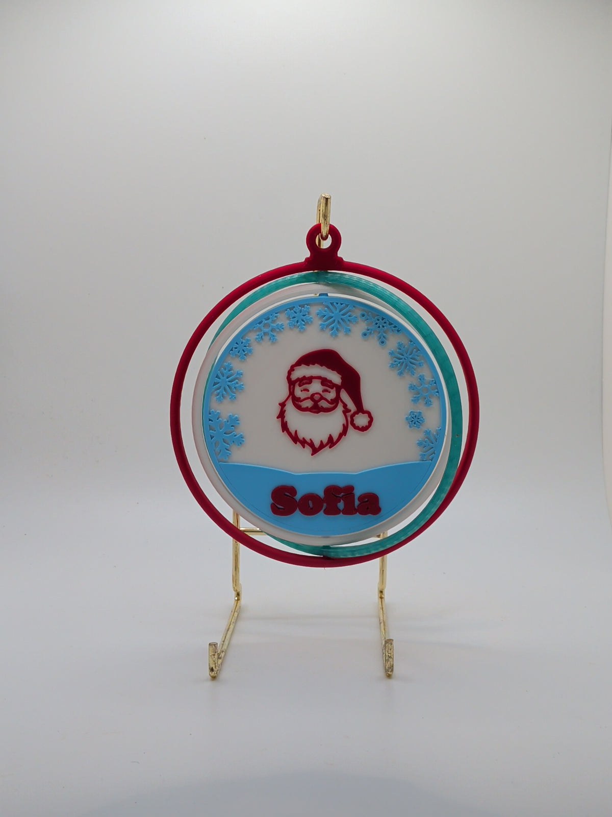 Personalized santa and snowflakes ornament