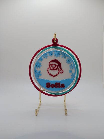 Personalized santa and snowflakes ornament