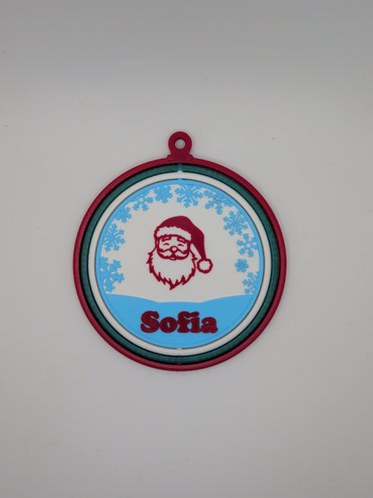 Personalized santa and snowflakes ornament