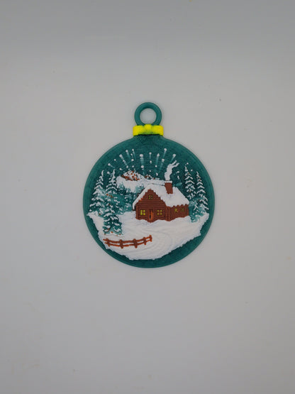 Winter cabin ornament