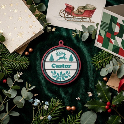 Personalized deer and trees ornament